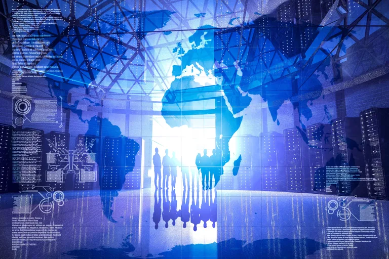 Business team working with a global digital network